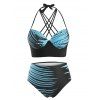 Maillot de Bain Bikini à Imprimé Abstrait de Grande Taille en Treillis à Col Halter - Bleu clair 4X