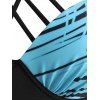 Maillot de Bain Bikini à Imprimé Abstrait de Grande Taille en Treillis à Col Halter - Bleu clair 5X