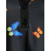 T-shirt Grande Taille à Imprimé Papillon à Col en V - Noir 5X