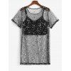 Ensemble de Haut Etoile Lune en Maille Transparente Grande Taille à Paillette - Noir 2XL