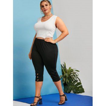 Buy Plus Size Mock Button Capri Leggings. Picture