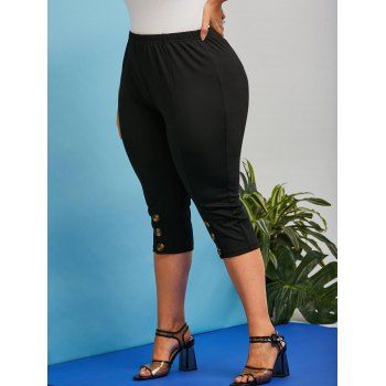 

Plus Size Mock Button Capri Leggings, Black