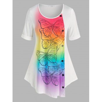 

Plus Size Butterfly Print Irregular Tee, White
