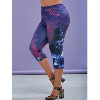 

Plus Size Floral 3D Denim Print Capri Jeggings, Concord