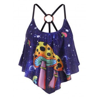 Galaxy Mushroom Bikini Top Funny Flounce Swimwear Top dresslily imagine noua 2022