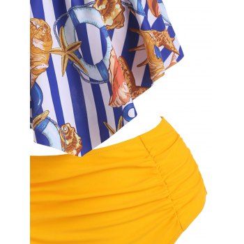 Kaufen High Waisted Starfish Shell Print Striped Tankini Swimwear. Bild