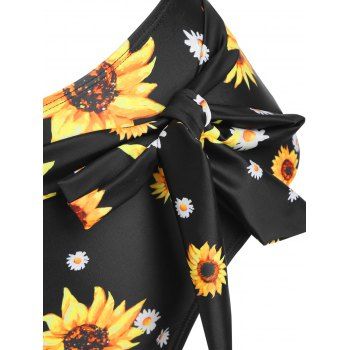 Vacation Sunflower Swimsuit Knot Ring High Waisted Wrap Bikini Swimwear