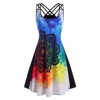 

Strappy Back Splatter Paint Galaxy Printed Dress, Multicolor