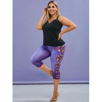 Plus Size Floral Stars Print Cropped Jeggings