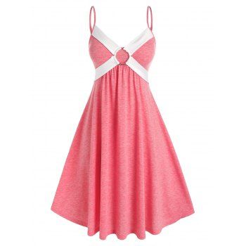 

Plus Size O Ring Bicolor Slip Dress, Light pink