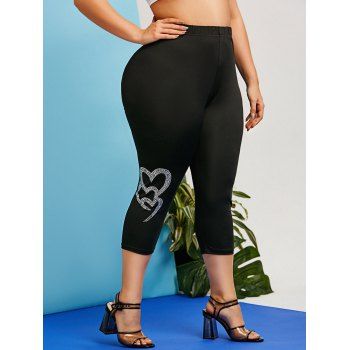 

Plus Size Rhinestone Heart Skinny Capri Leggings, Black