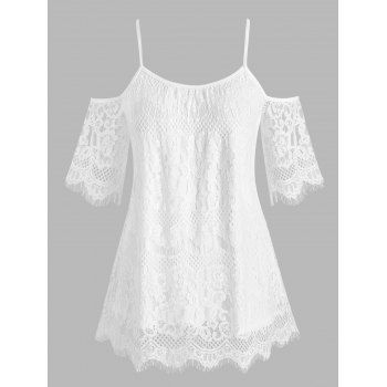 

Plus Size Lace Open Shoulder Blouse, White