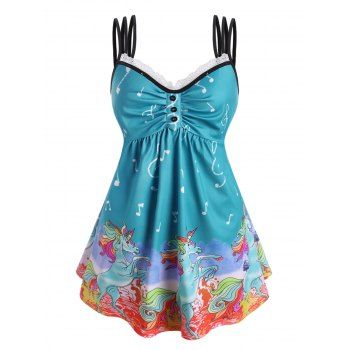 

Plus Size Unicorn Musical Notes Triple Strap Cami Top, Blue