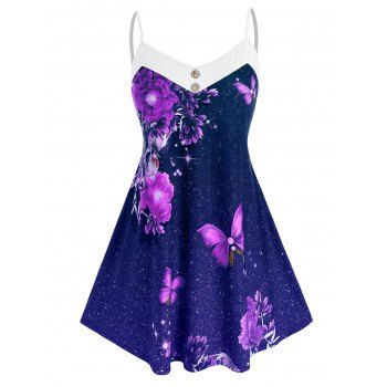 

Plus Size Flower Butterfly Galaxy Print Cami Tank Top, Deep blue