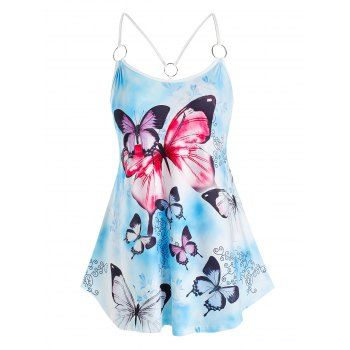 

Plus Size O Ring Butterfly Pattern Tank Top, Multicolor