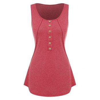 

Half Button Tunic Round Neck Tank Top, Red