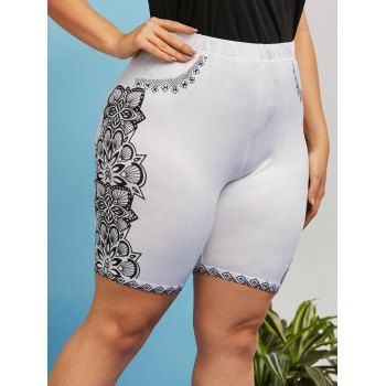 

Plus Size 3D Print Floral Side Short Jeggings, White