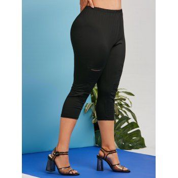 

Plus Size Ripped Fishnet Panel Capri Leggings, Black