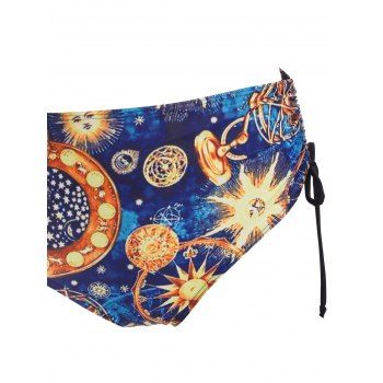 Beach Tankini Swimwear Galaxy Sun Planet Print Cinched Flounce Strappy Mix and Match Bathing Suit