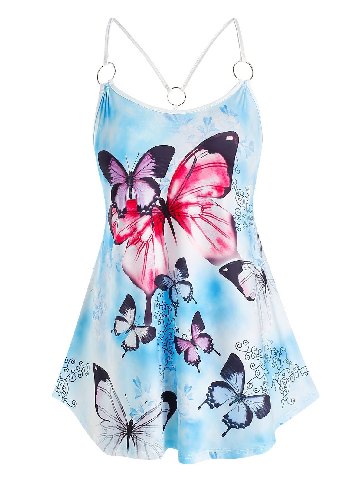 Plus Size O Ring Butterfly Pattern Tank Top - multicolor 5X