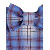 Mini Robe Ligne A Vintage Motif à Carreaux avec Nœud Papillon à Épaule Dénudée - Bleu clair L