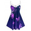 Débardeur à Bretelle à Imprimé Fleur Galaxie Papillon de Grande Taille - Bleu profond 3X
