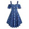 Robe Motif en Denim de Grande Taille à Epaule Dénudée - Bleu profond 1X
