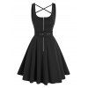 Robe d'Eté Moulante avec Demi-Bouton Ceinture Nouée Croisée à Rabat - Noir L