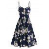 Robe D'Eté en Ligne A Motif Fleuri avec Poche avec Boutons - Bleu profond L