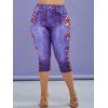 Plus Size Floral Stars Print Cropped Jeggings - BLUE 5X