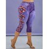 Plus Size Floral Stars Print Cropped Jeggings - BLUE 4X