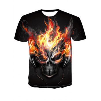 

Skull Flame Print Short Sleeve T-shirt, Black