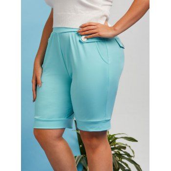 

Plus Size Flap Detail Front Pockets Shorts, Light blue