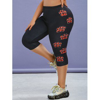 

Plus Size Plaid Claw Print High Waisted Skinny Capri Leggings, Black