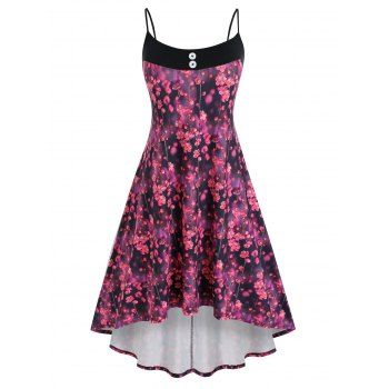 

Plus Size Peach Blossom Print High Low Dress, Red