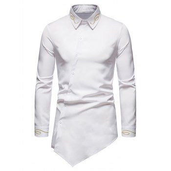 

Metallic Thread Embroidered Button Up Asymmetrical Shirt, White