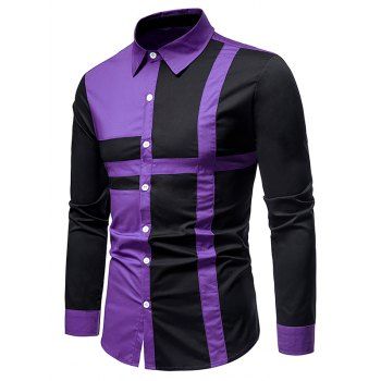 

Button Up Cross Print Contrast Shirt, Purple