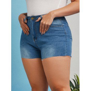 

Raw Hem Pockets Plus Size Denim Shorts, Blue
