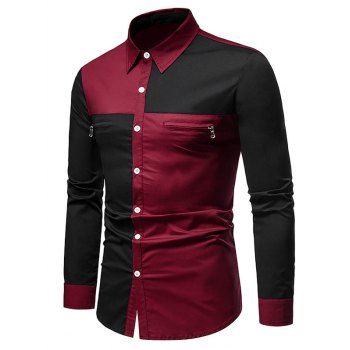 [39% OFF] 2021 Contrast Zipper Detail Button Up Shirt In RED WINE ...