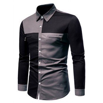 [24% OFF] 2024 Contrast Zipper Detail Button Up Shirt In GRAY | DressLily