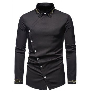 

Button Up Lines Embroidered Asymmetrical Shirt, Black