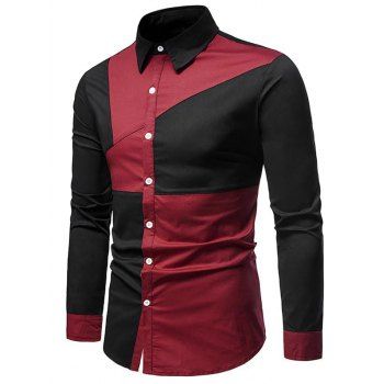 

Button Up Long Sleeve Contrast Shirt, Red wine