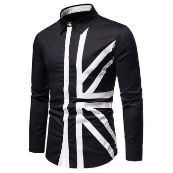 

Contrast UK Flag Print Button Up Shirt, Black