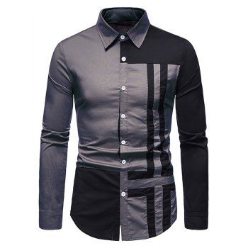 

Cross Print Contrast Button Up Shirt, Gray