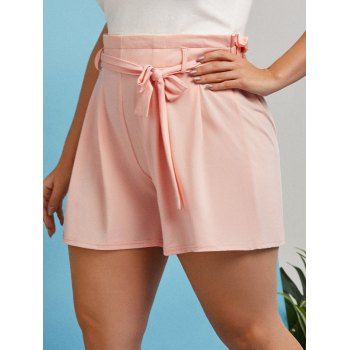 

Plus Size Paperbag Waist Wide Leg Shorts, Light pink
