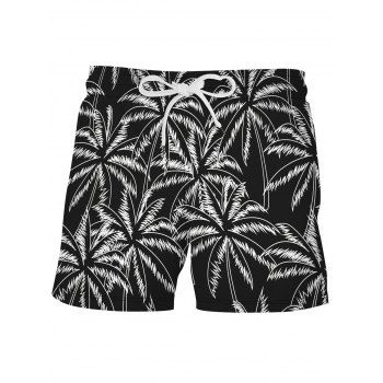 

Allover Palm Tree Print Beach Shorts, Black