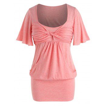 

Plus Size Front Twist Pocket Blouson Tee, Light orange
