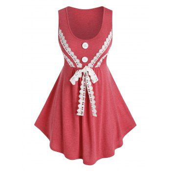 

Plus Size Button Lace Bowknot Tank Top, Red