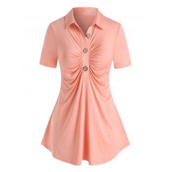 

Plus Size Half Button Ruched Top, Light orange