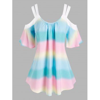 

Plus Size Cold Shoulder Bell Sleeve Tie Dye Blouse, Multicolor